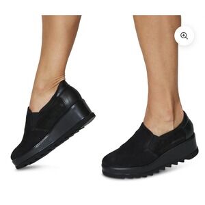 Cordani Amaya Black Suede Size 39 US 8.5 Slip On Wedge‎ Loafer Lug Sole